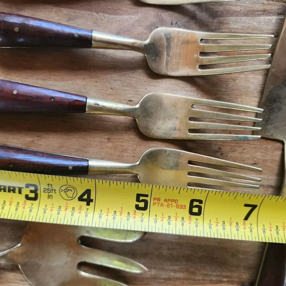 39 Pieces Beng Hwa Vintage Thai/Siam Flatware Set Teak Bronze Dessert Serving